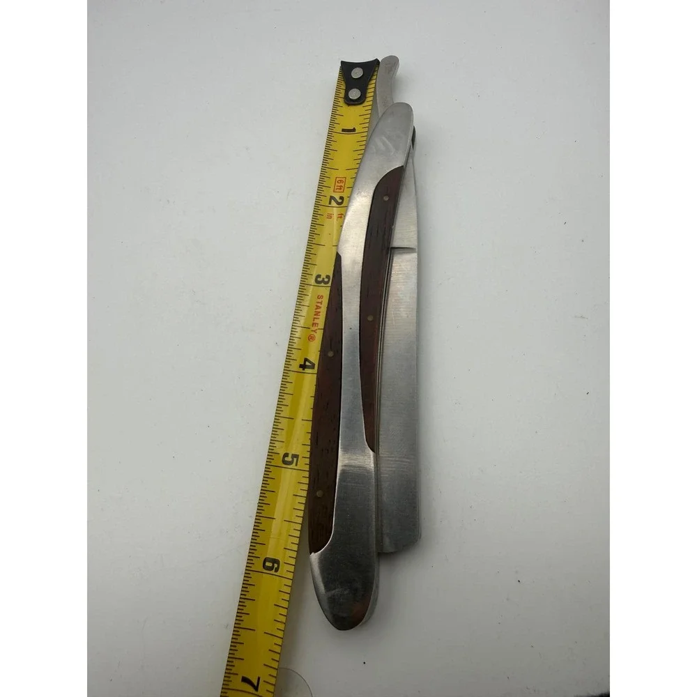 The BOSS 6/8ths Straight Razor Folding Shaving Tool Wood Handle Inlay Vintage